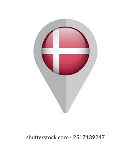 Denmark national flag pin location. Vector design