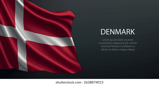 Denmark national flag with ripples and shadows on a gradient black backdrop