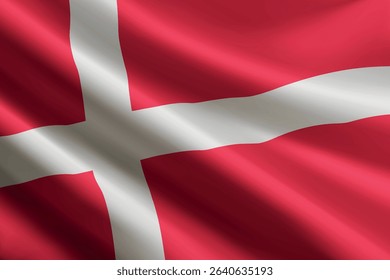 Denmark national flag waving in the wind, realistic detailed silk texture