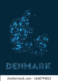 Denmark network map. Abstract geometric map of the country. Internet connections and telecommunication design. Attractive vector illustration.