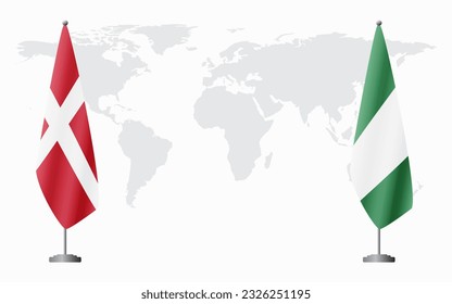 Denmark and Nigeria flags for official meeting against background of world map.