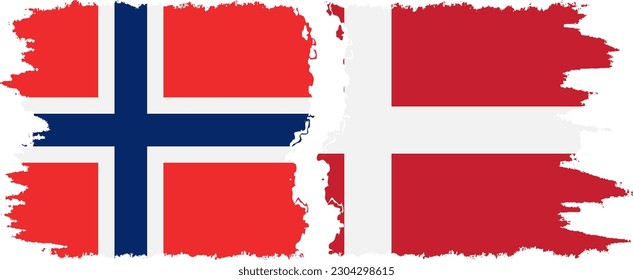 Conexión de banderas onduladas de Dinamarca y Noruega, vector