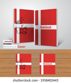 Denmark Notebook Design Mockup - 3D Book Template - National Country Map and Flag - Ready to Print Magazine Cover - Vector