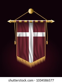 Denmark Orlogsflaget Variant Flag. Festive Vertical Banner. Wall Hangings with Gold Tassel Fringing