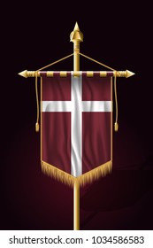 Denmark Orlogsflaget Variant Flag. Festive Vertical Banner. Wall Hangings with Gold Tassel Fringing