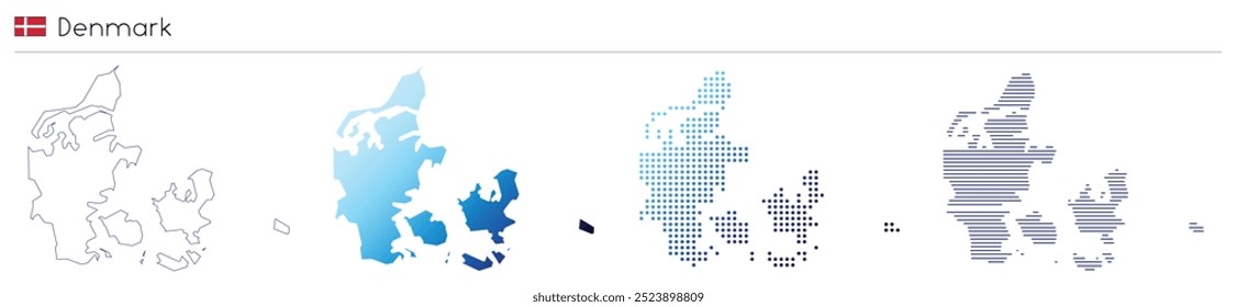 Denmark - outline, gradient, dotted and lines geometrical country shape - vector illustration