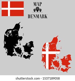 Denmark outline world map silhouette vector illustration, creative design background, national country flag, design element, symbols from countries all continents set. 