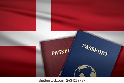 Denmark Passport with flag of Denmark Background