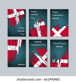 Denmark Patriotic Cards for National Day. Expressive Brush Stroke in Flag Colors on dark striped background. Vector Greeting Card.