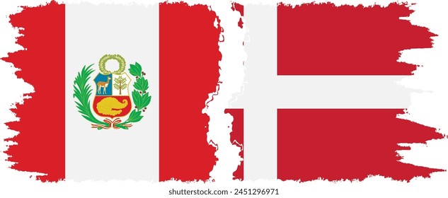 Denmark and Peru grunge flags connection, vector