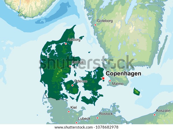 Denmark Physical Map Stock Vector Royalty Free 1078682978 Shutterstock Denmark Physical Map 600w 1078682978
