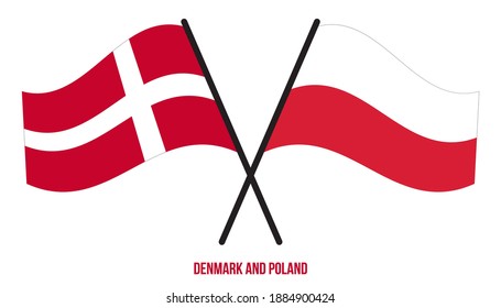 Denmark and Poland Flags Crossed And Waving Flat Style. Official Proportion. Correct Colors.
