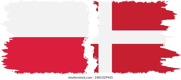 Denmark and Poland grunge flags connection, vector