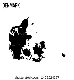 Denmark political map of administrative divisions - regions. Blank black map and country name title.