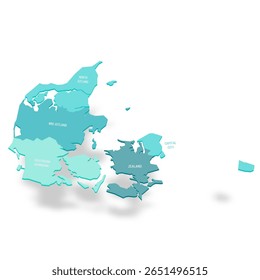 Mapa político das divisões administrativas - regiões. Mapa de vetor turquesa 3D com rótulos de nome.