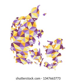 Denmark polygonal map background low poly style yellow, orange, blue, purple colors vector illustration eps
