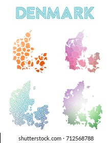 Denmark polygonal map. Mosaic style maps collection. Bright abstract tessellation, geometric, low poly, modern design. Denmark polygonal maps for infographics or presentation.