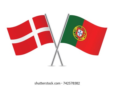 Denmark and Portugal flags.Vector illustration.