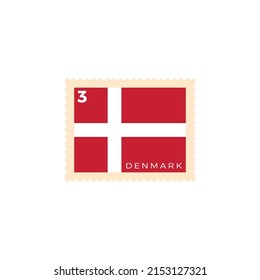 Denmark postage stamp. Denmark National Flag Postage Stamp. Stamp with official country flag pattern and countries name vector illustration