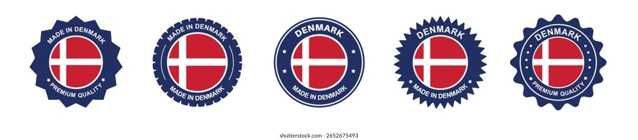 conjunto de etiquetas de produto da dinamarca. bandeira da dinamarca, premium made in denmark . Etiquetas, selos, carimbos, bandeiras, ícones
