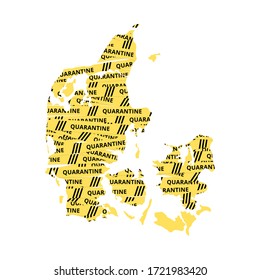 Denmark Quarantine Yellow Tape country of Europe, European map illustration, vector isolated on white background
