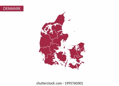 Denmark red map detailed vector.