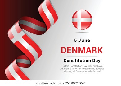 Denmark ribbon flag. Bent waving ribbon in colors of the Denmark national flag. National flag background.

