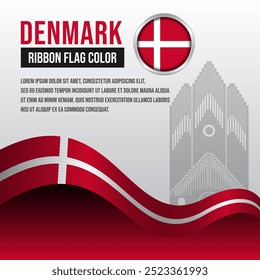 Denmark ribbon flag with Church silhouette and decoration