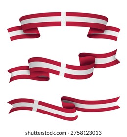 DENMARK Ribbon Flag Set, DENMARK National Flag Banner Collection with Wavy Ribbon Design