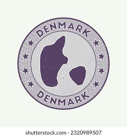 Denmark round badge vector. Country round stamp with shape of Denmark, isolines and circular country name. Awesome emblem. Artistic vector illustration.