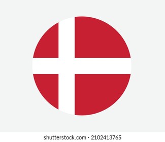 Denmark Round Country Flag. Circular Danish National Flag. Dane Circle Shape Button Banner. EPS Vector Illustration.
