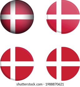 Denmark Round Country Flag in different styles disc badge vector illustration