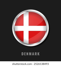 Denmark round framed national flag. Circular glossy flag of Danes.