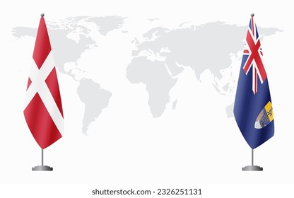 Denmark and Saint Helena flags for official meeting against background of world map.