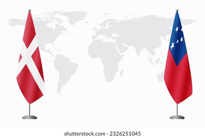 Denmark and Samoa flags for official meeting against background of world map.