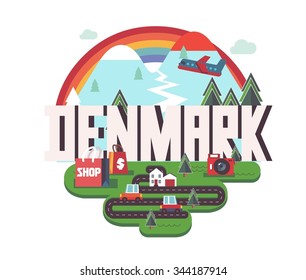 Denmark in scandinavia is a beautiful country to visit. vintage vector illustration.