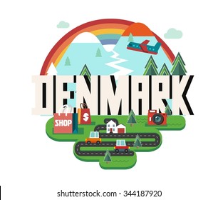 Denmark in scandinavia is a beautiful country to visit. vintage vector illustration.
