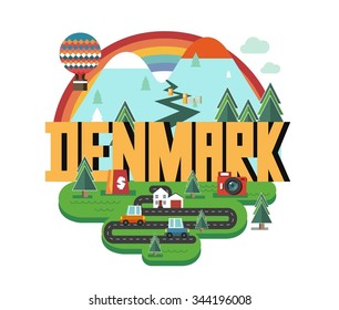 Denmark in scandinavia is a beautiful country to visit. vintage vector illustration.