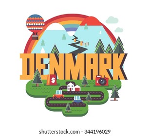 Denmark in scandinavia is a beautiful country to visit. vintage vector illustration.