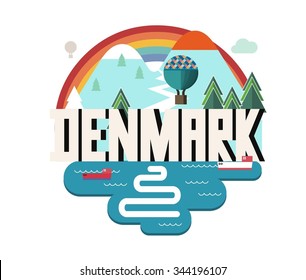 Denmark in scandinavia is a beautiful country to visit. vintage vector illustration.