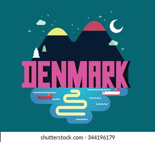 Denmark in scandinavia is a beautiful country to visit. vintage vector illustration.
