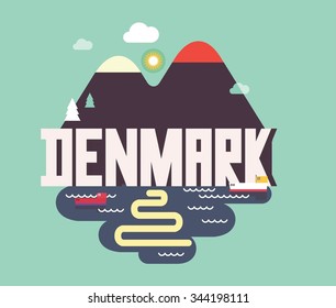 Denmark in scandinavia is a beautiful country to visit. vintage vector illustration.