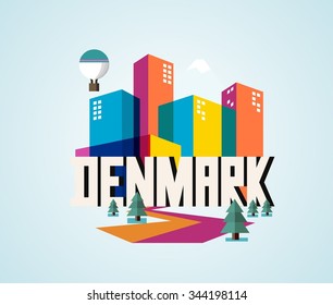 Denmark in scandinavia is a beautiful country to visit. vintage vector illustration.