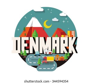 Denmark in scandinavia is a beautiful country to visit. vintage vector illustration.