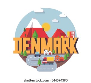 Denmark in scandinavia is a beautiful country to visit. vintage vector illustration.