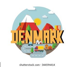 Denmark in scandinavia is a beautiful country to visit. vintage vector illustration.