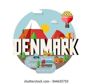 Denmark in scandinavia is a beautiful country to visit. vintage vector illustration.