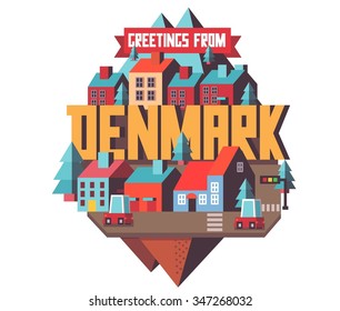 Denmark in scandinavia is a beautiful country to visit. vintage vector illustration.