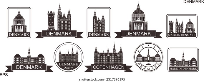Denmark set. Isolated Denmark on white background