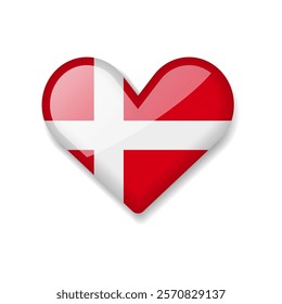 Denmark - Shiny Flag in the Form of Heart. Vector Illustration.